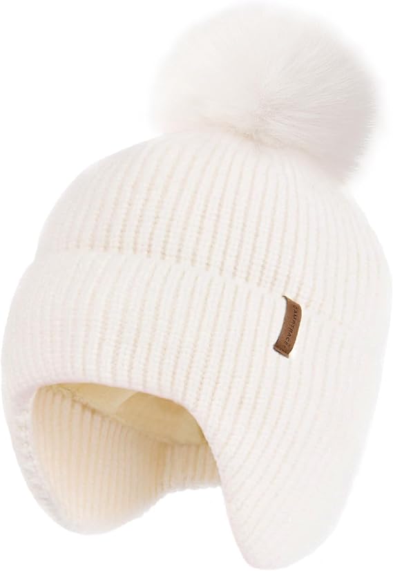 Camptrace Baby Toddler Winter Earflap Hat Fleece Lined Kid Pom Beanie