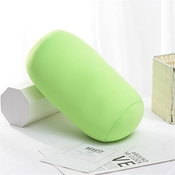 ASkinds Microbead Bolster Squishy, 7" x 12" Round Cylinder Neck Support Roll Pillow Memory Foam Reduce Back Pain(Green)