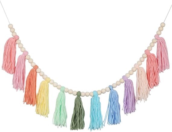 Cotton Tassel Garland Banner Colorful Birthday Decor Party Backdrop Christmas Boho Wall Hangings Decor for Bedroom, Nursery, Play Room, Baby Shower, Girls Room Decor, Birthday Gift (A)