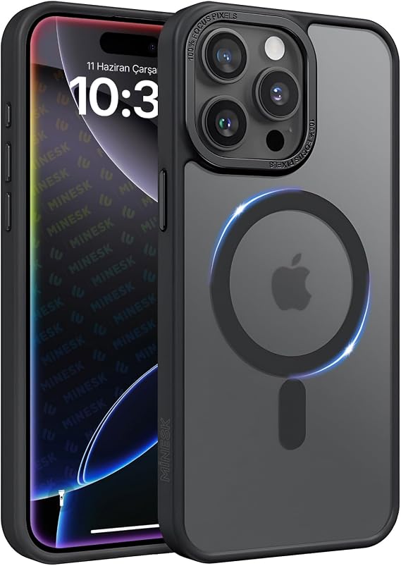 Mattmag Series for Minesque iphone 15 Pro Max Wireless Charging Supported Matte Silicone Case on the Back Stylish and Ultra Strong Protection Case with Raised Lens Frame (Black, 15 Pro Max)
