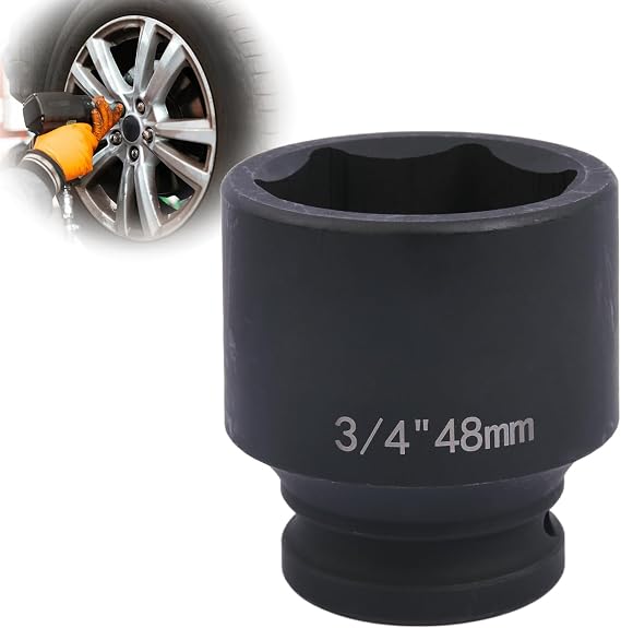 Deep 6-Point Impact Socket 3/4" Drive 48mm,Chrome Molybdenum Steel, Anti-Rust Metric Hex Socket for Car Repairs and Impact Wrench