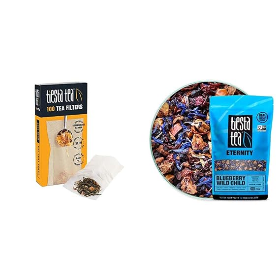 Tiesta Tea - Tea Set, Blueberry Wild Child - Loose Leaf Blueberry Hibiscus Herbal Tea - and Disposable Tea Filter, For Hot & Iced Tea, Decaf, 1 lb Bulk Bag - 200 Cups + 100 Tea Filter