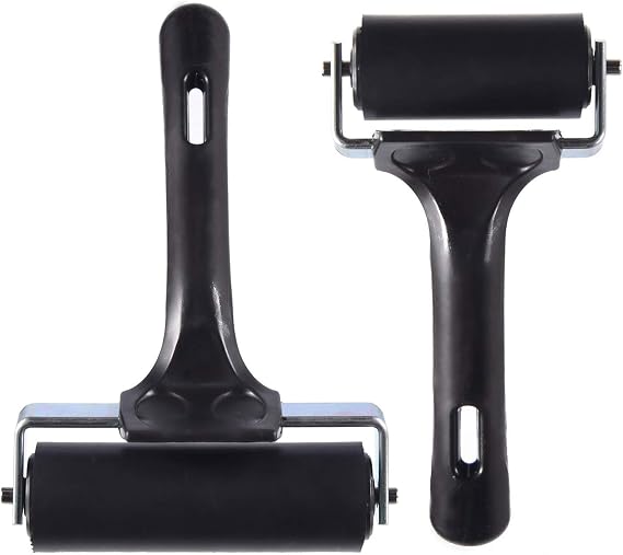2 Pcs Rubber Roller, Hard Rubber Brayer Glue Roller for Construction Tools Printmaking Stamping Wallpaper Gluing Application, 3.8" and 2.2" (Black)
