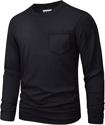 MAGNIVIT Mens Long Sleeve Cotton Shirts with Pocket Crew Neck Casual T-Shirt Regular Fit Solid Top Soft Shirt 2026