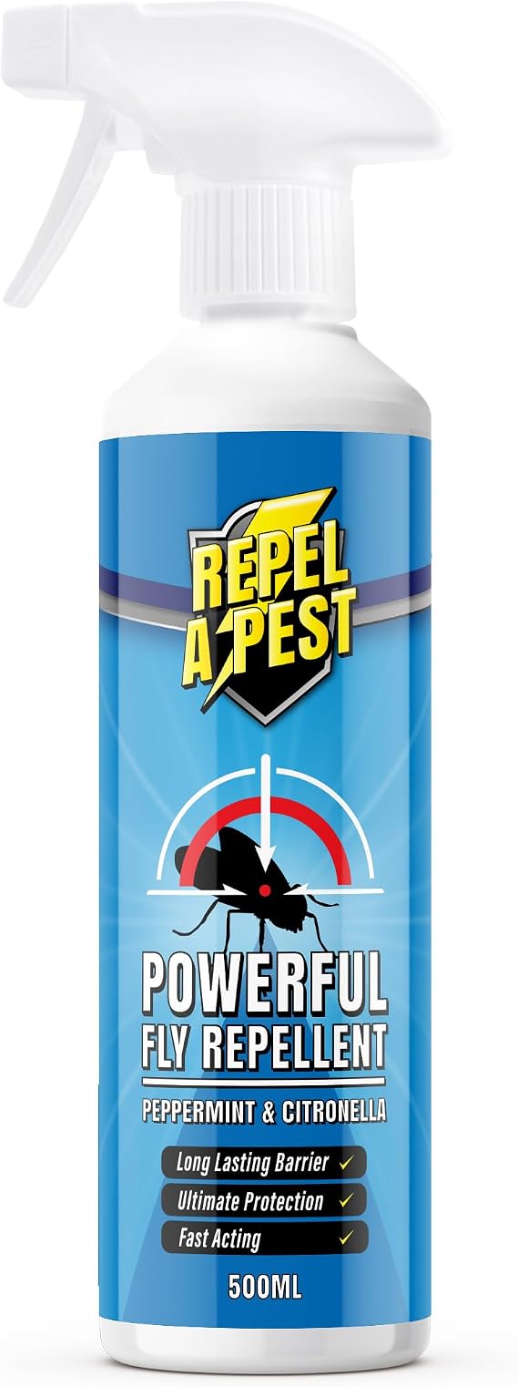 Fly Repellent Deterrent Spray - Natural Eco-Friendly Pest Control for Indoors and Outdoors - Contains Citronella, Peppermint & Geraniol - 500ml