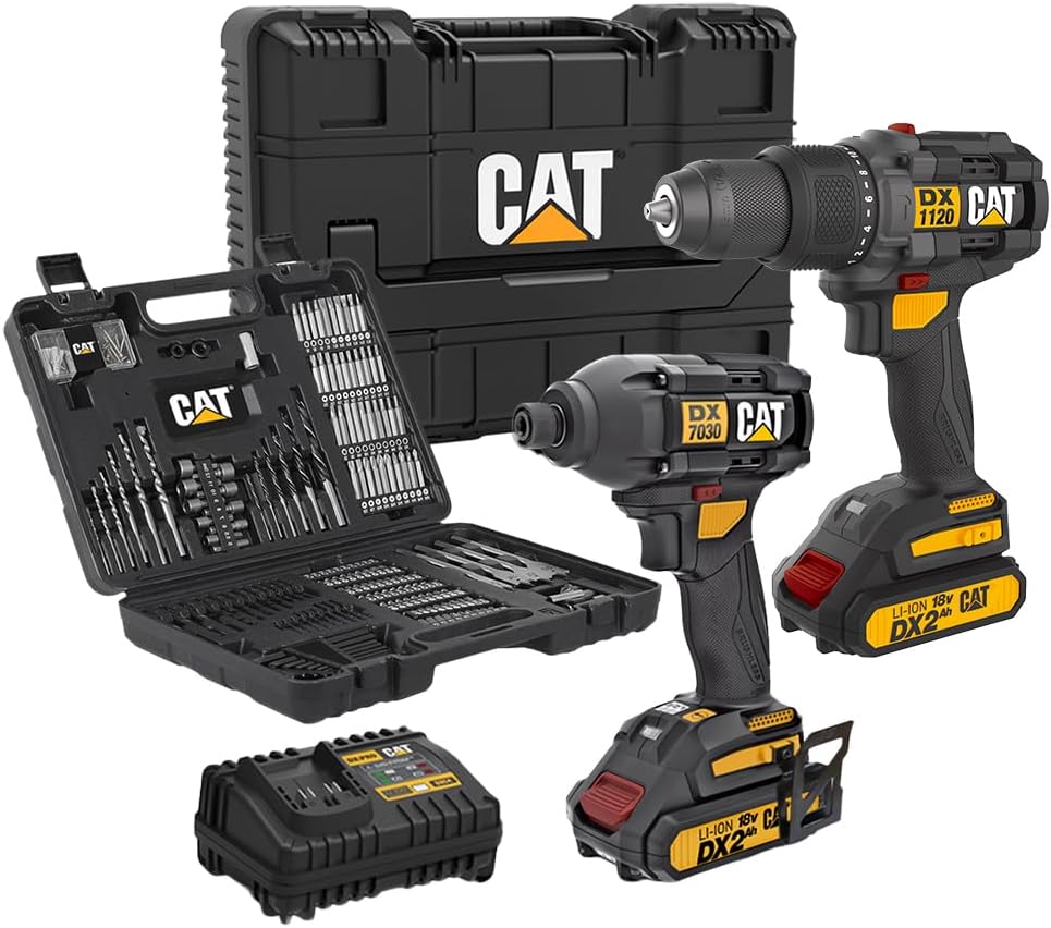 CAT DXK201 18Volt2.0Ah Li-ion Double Cordless Coal-Free Professional Rechargeable Hammer Drill  DX7030 Coal-Free Hammer Screwdriver  DA01903 201 Track End Set Combo Set