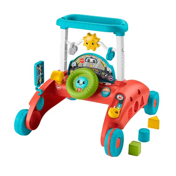 Fisher-Price 2-Sided Steady Speed Walker, car-Themed Baby Walker with 2 Sides of Interactive Activities and Learning Songs and Sounds, UK English Edition, HJP47