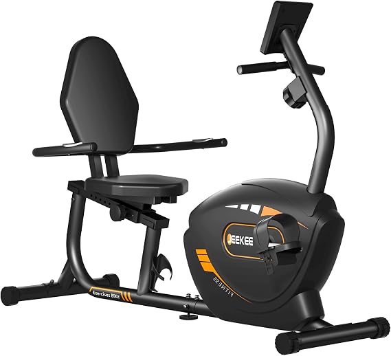 JEEKEE Recumbent Exercise Bike for Seniors Adults, 8-Level Magnetic Resistance Stationary Bike with Heart Rate LCD Monitor, Extra Wide Seat, 400LB Capacity, Quiet Home Workout Bike,Black