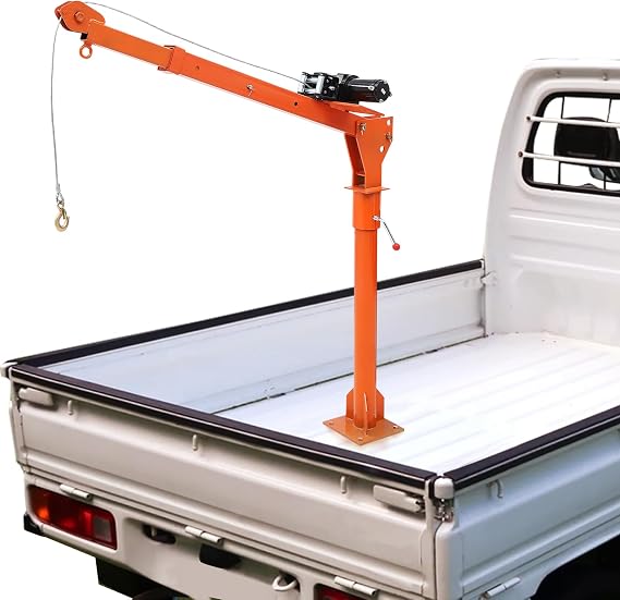GarveeTech Folding Truck Mounted Crane, 1100 LB Pickup Jib Cranes with Electric Winch 3500 LB 12V, Electric Truck Crane Hoist Painted Steel 360 Swivel for Construction, Forestry, Factory