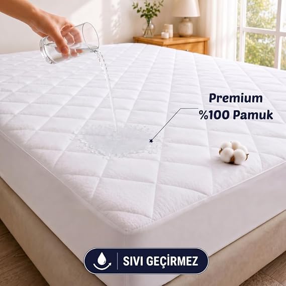 FORMEYA Sıvı Geçirmez Alez - Tek-Çift Kişilik-Alez -%100 Pamuk - Kapitoneli - Fitted(Yatağı Saran) - Yatak Koruyucu Alez Çarşaf (120 x 200)