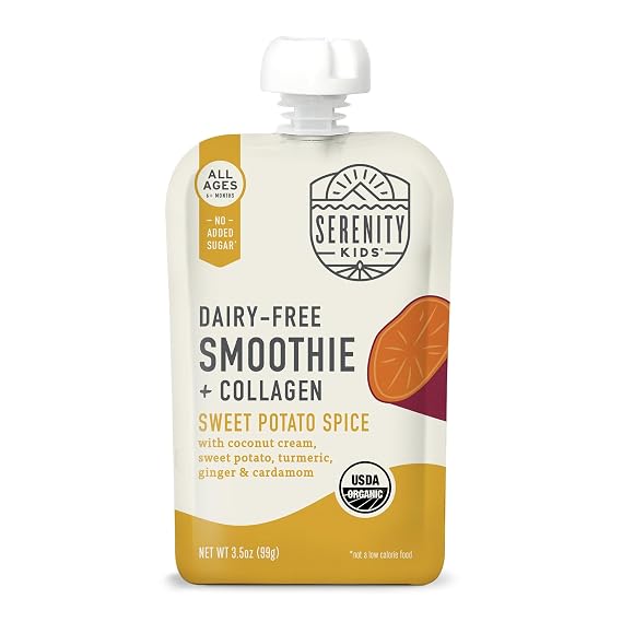 Serenity Kids USDA Organic Baby Food Pouch, Dairy Free, 3.5 Oz, Pack of 1 | Sweet Potato & Spinach, Smoothie-Style, Organic Snacks, Toddler Snacks, Recyclable Pouches, Toddler Food, Breakfast Smoothie