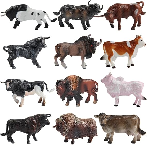 Mini Tudou Cow Bull Toys Farm Animal 12 PCS 3.4in