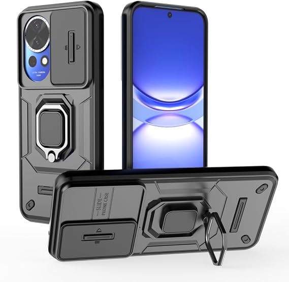 Compatible with Huawei nova 12 5G Bracket Shell,with Slide Camera Lens Cover Compatible with Huawei nova 12 5G Case Black
