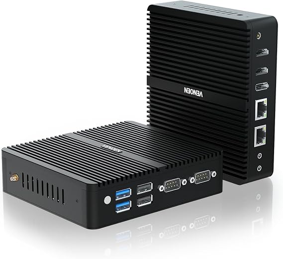 VENOEN Fanless Mini PC Industrial PC N95, Dual LAN Mini PC 16G RAM 1TB SSD
