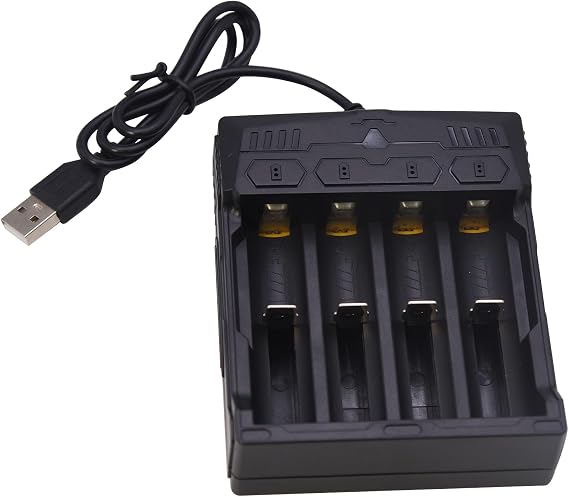 Blomiky 4 Bay Universal Charge with USB Interface Fit for 3.7V Rechargeable 18350 18500 18650 26650 21700 10400 14500 16340 16650 Lithium-ion Battery/USB Li-ion Charger Bay