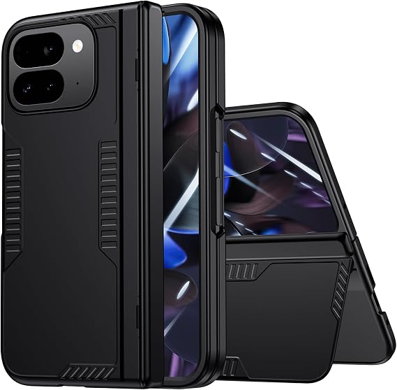 for Google Pixel 9 Pro Fold Case with Hidden Kickstand, Built-in Screen Protector, Ultra-thin Shockproof Protective Case Cover for Pixel 9 Pro Fold for Men Women (Black, HD Screen)