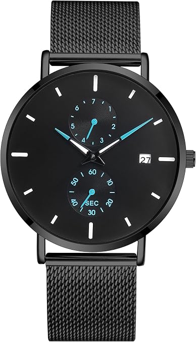 Men's Watch Simple Men's Wrist Watch Simple Ultra-Thin Fashion Mesh Stainless Steel Quartz Date Watches for Men with Waterproof