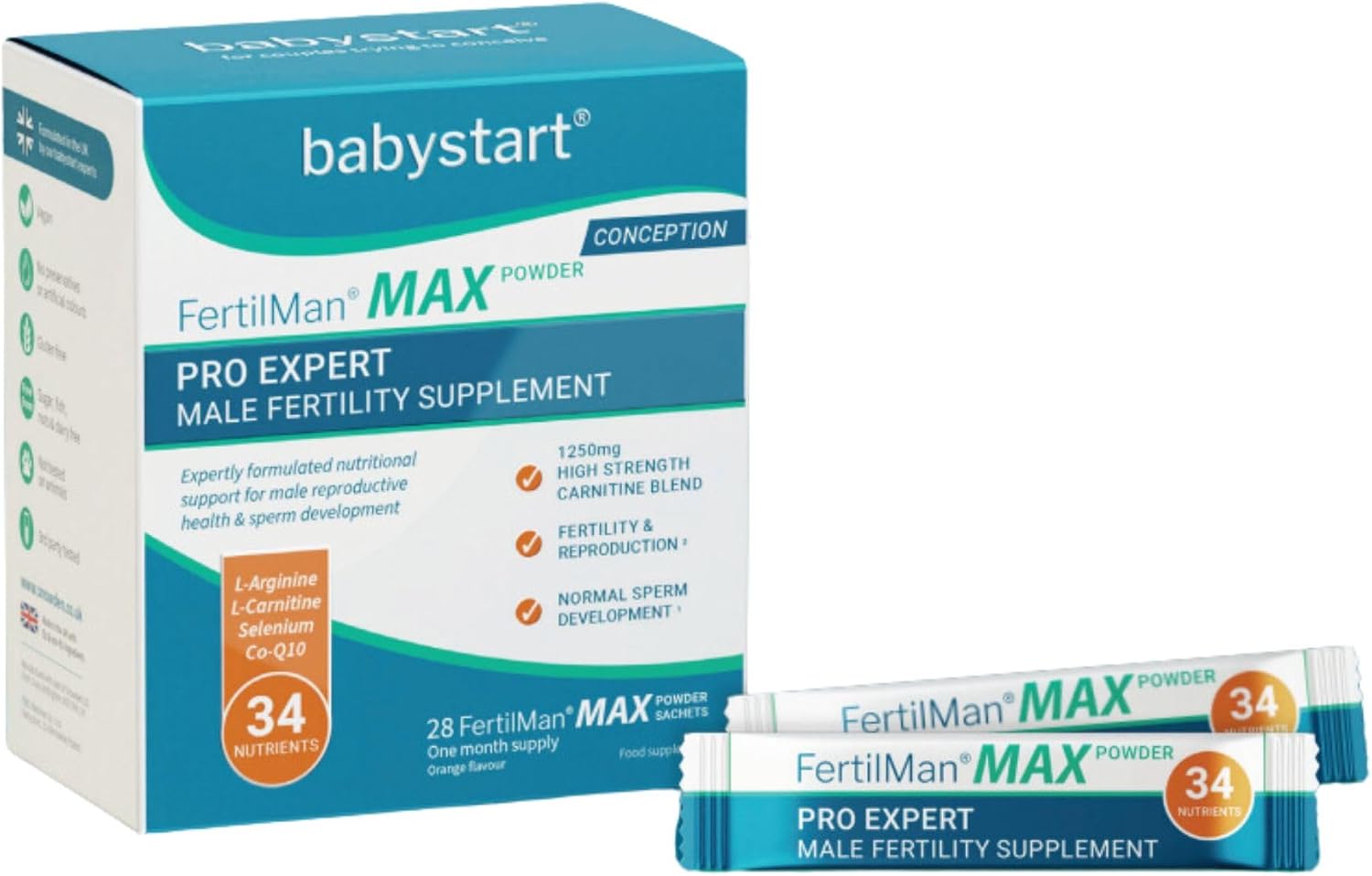 Fertility Supplements for Men - FertilMan Max Pro Sachets, Male Fertility Vitamins with Zinc, Folic Acid and Vitamin D for Conception, Immune Support, Mens Health Supplement - 28 Day Supply