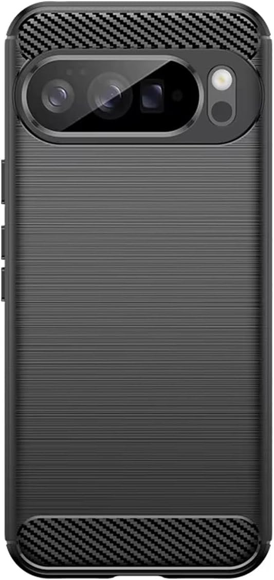 Microcase Google Pixel 10 / Google Pixel 10 Pro ile Uyumlu Brushed Carbon Fiber Silikon Kılıf - Siyah AL3332