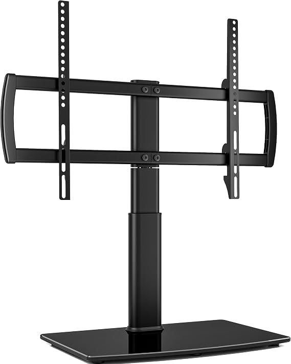 HT04B-002P Universal Swivel TV Stand / Table Base TV Stand 32 to 70 Inch TVs 80 Degree Swivelling 4 Levels Height Adjustable Heavy Tempered Glass Base Holds up to 40 kg s Screens