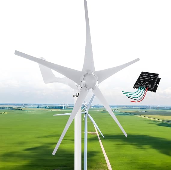 12000W Wind Turbine, DC 12V/24V/48V 5 Blade Wind Vertical Generator, 3 Phase AC Permanent Magnet Generator Wind Turbine Kit with MPPT Controller Suit for Hybrid Solar Wind-System,White-48V