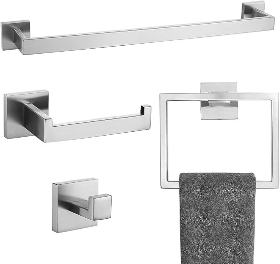 4-Piece Bathroom Hardware Accessories Set, Towel Bar Sets Include Towel Bar Towel Holder Toilet Paper Holder Towel Hook,16 inch Bath Accessories Kit, Brushed Nickel