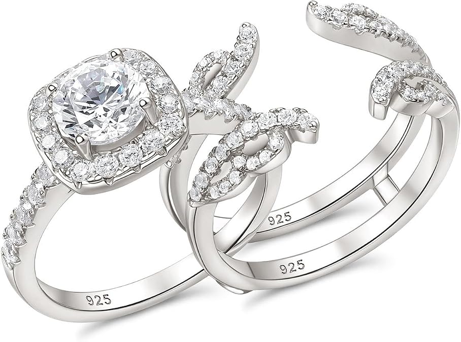 925 Sterling Silver 1 Carat Round Cut Wedding Rings Set for Women Size 5-10