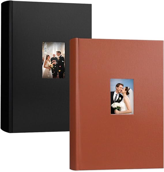 2 Pack Photo Album 4x6 450 Photos with Writing Space,PU Leather Cover with Front Window Picture Album,4 x 6 Photo Book for Wedding Kids Travel Family Baby Vacation Couple(Black+Brown)