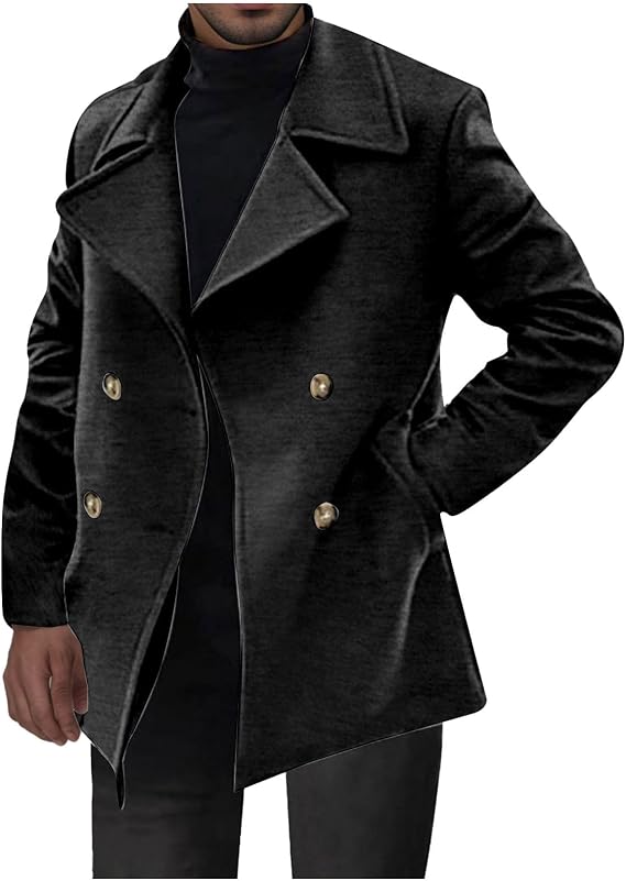 Trench Coat for Men Plus Size Double Breasted Trench Coat Notch Collar Jacket Winter Overcoat Mid Length Pea Coats