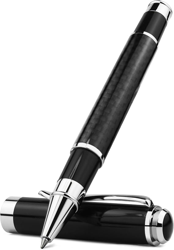 Carbon Fiber Signature Pen, Premium Metal Gel Ink Pens Micro Point 0.5mm Black Ink Smooth Writing Ball Pen(Black Color)