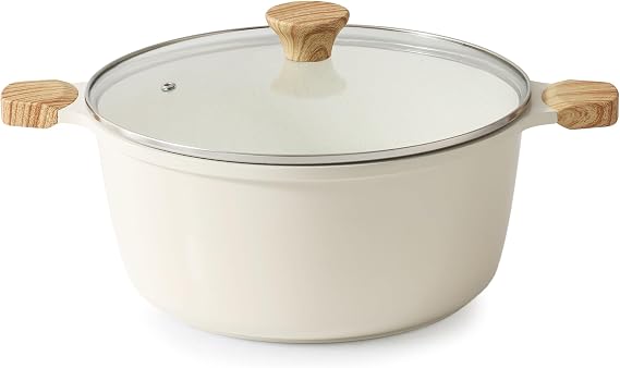 SENSARTE Ceramic Nonstick Stock Pot with Lid, 7 Quart, Creamy White