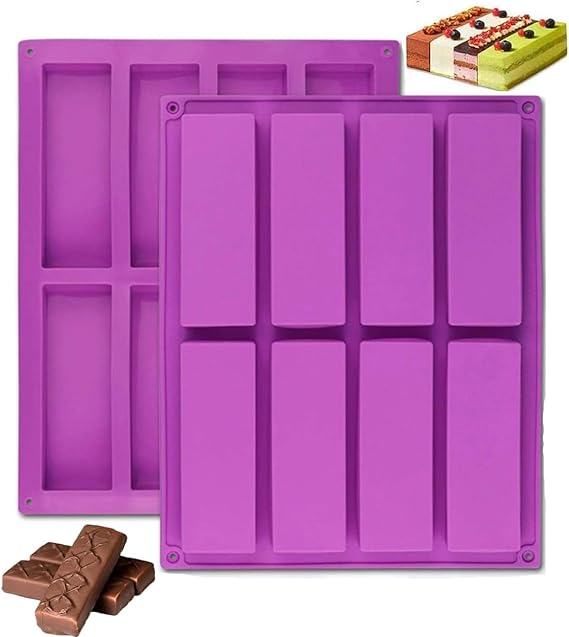 2PCS Chocolate Bar Moulds Large Rectangle Silicone Granola Bars Moulds,Cereal Bar Molds Energy Bar Maker Mould for Baking Bread Brownie Cheesecake Butter Soap (8 Cavity)