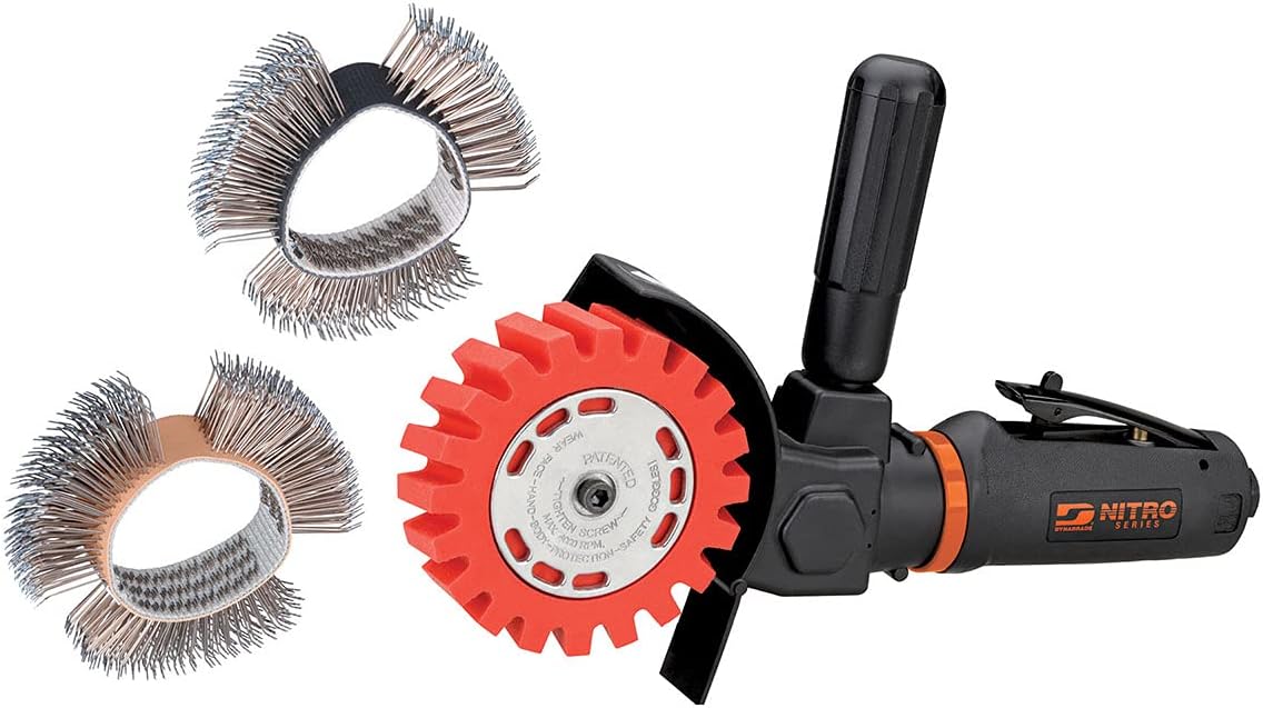 Dynabrade NZ1K NitroZip Surface ConditioningDecal Pinstripe Removal Tool Kit | Right Angle, 0.5 hp 3500 RPM Pneumatic Motor | Includes Eraser and Wire Wheels