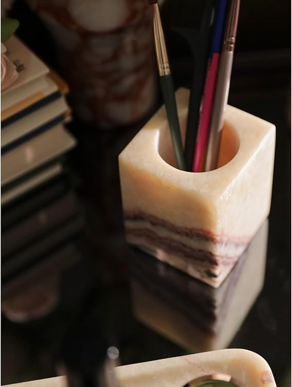 Natural Marble Toothbrush Holders for Bathroom, Natural Marble CanistersMarble, Makeup Brush Holder Countertop Organizer