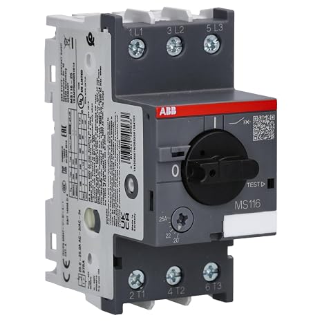 ABB MS116-25 Manual Motor Starter, 45mm width, 3 Pole, 690 V, 50-60Hz (ABB1SAM250000R1014)