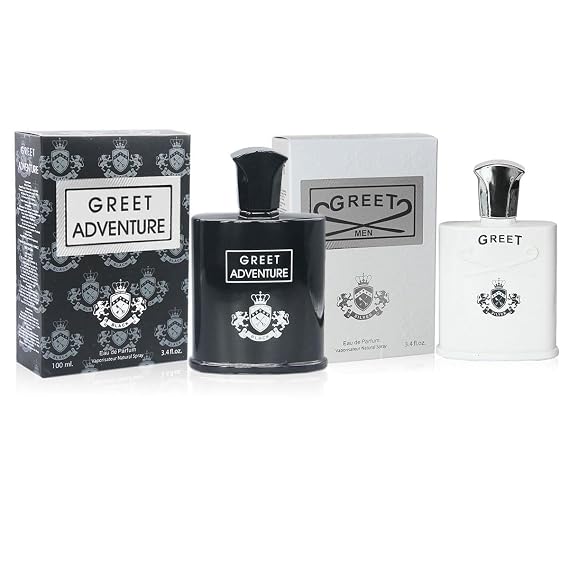 CEROD Secret Plus Greet Black Adventure and Greet Silver Kit Cologne for Men/Eau de Parfum Natural Spray Vaporizateur 3.4 oz 100 ml / FL1611, FL1628, PMS-6054-KIT