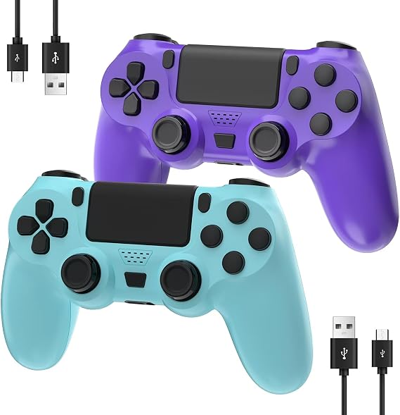 YsoKK 2 Pack Wireless Controller for PS4 P4 Remote for Playstation 4/Pro/Slim with Double Shock/Stereo Headset Jack/Touch Pad/Six-axis Motion Control(Purple and Blue)