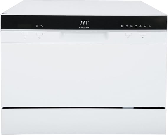 SPT SD-2224DW ENERGY STAR Countertop Dishwasher with Delay Start - Portable Dishwasher with Stainless Steel Interior and 6 Place Settings for Apartment Office And Home Kitchen, White