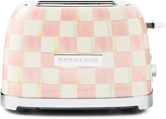 MACKENZIE-CHILDS 2-Slice Toaster, Pink-and-White Rosy Check