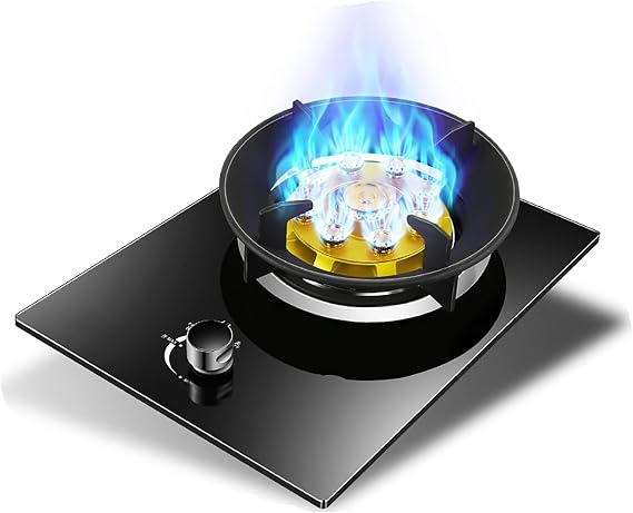 Burner Gas Cooker gas hob Gas Hob 43CM Portable Gas Stove 1 Burner,Black Tempered Glass Cooktop,LPG/NG Convertible [Energy Class A+] [Energy Class A](D,NG)
