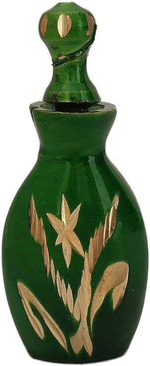 Sharvgun Beautiful Surma Dani Pure Brass and Crafted Eyeliner Pot Kohl Surma-Dani Crafted Decorative Islamic Surma Holder Make Up Accessoriese-2.2" Tall Green