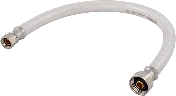 Eastman 16 Inch Flexible Faucet Connector, 1/2 Inch FIP Outlet x 3/8 Inch Compression Inlet Connection, Reinforced PVC Supply Line with Nickel-Plated Brass Nuts, 48131