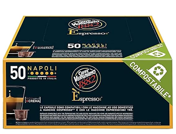Caffe Vergnano Napoli Espresso Capsules | Compatible with Nespresso Original Line Machines | Compostable | Decaffeinated | 50 Count (25oz) | Imported from Italy