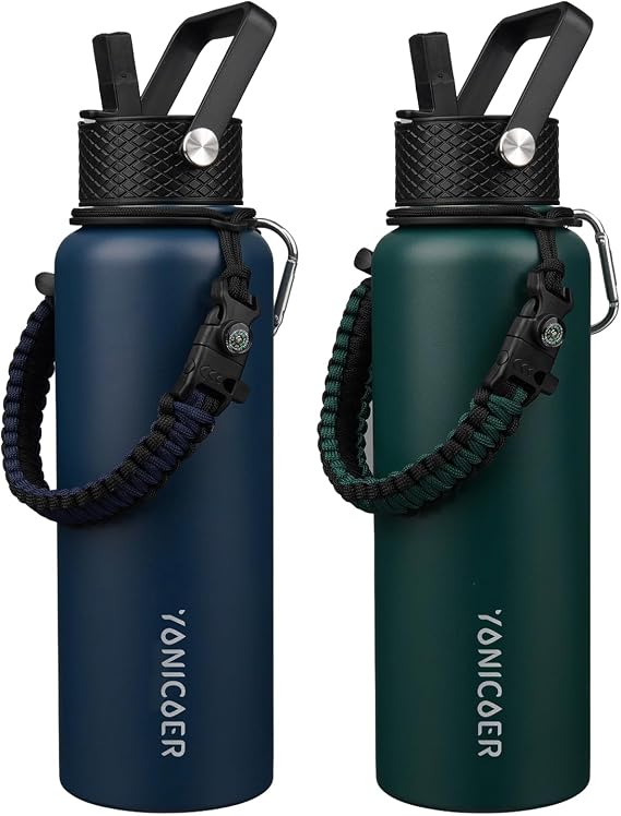 Insulated Water Bottle 40oz(Green)+Insulated Water Bottle 40oz(Navy Black) Triple Wall Vacuum Stainless Steel(Dishwasher Safe)