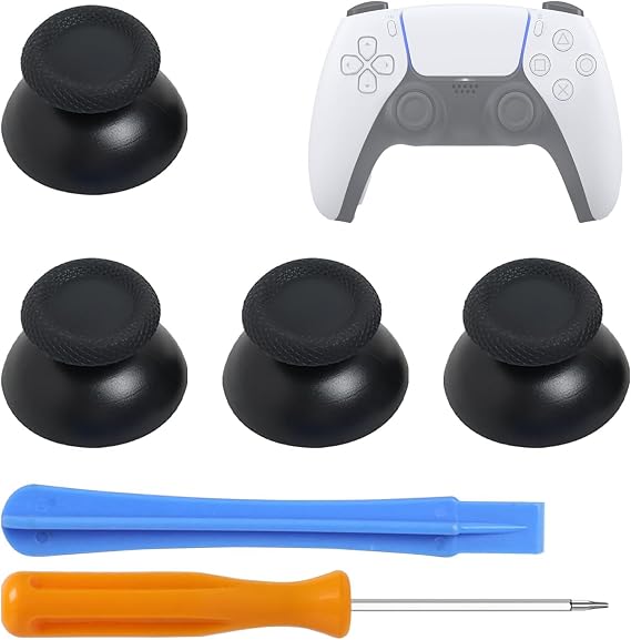2 Pairs Replacement Thumbsticks Suitable for PS5 & PS4 Controllers, 4 Pieces Textured Analog Sticks Joystick Attachments, Includes Tools for Easy Installation - Black, Controller Stick Attachments