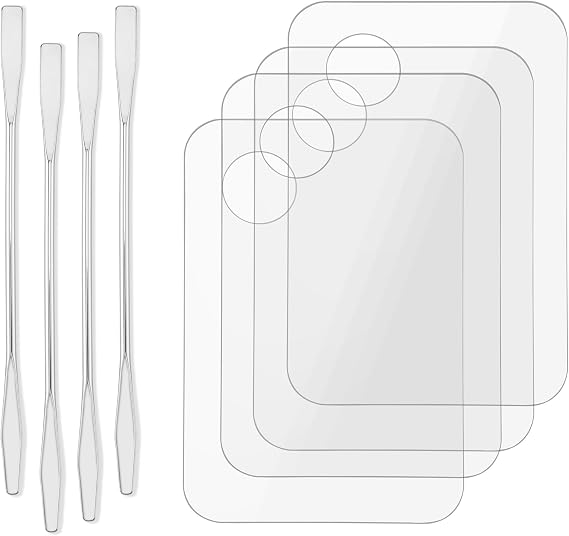 Acrylic Cosmetic Makeup Palette, Makeup Mixing Tray with Makeup Spatula Metal Mirror for Beauty Salon Color Cream Liquid Foundation Mixing Palette (4 Pcs Transparent palettes)