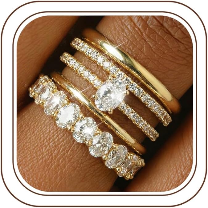 Diamday Gold Rings for Women, 14K Gold Plated Stacking Ring Set Non Tarnish