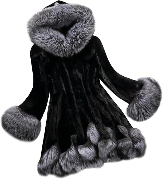 Long Winter Jacket Women Faux Fur Coat with Fur Hood Ladies Long Sleeve Outwear Jacket Elegant Thick Coats Overcoat with Hood Fleece Jackets Plain Winter Warm Coat