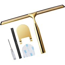 Gold Stainless Steels Shower Squeegee for Shower Doors, Bathroom and Glass Cleaner Squeegee for Bathroom Door Mirror Car Glass Wiping Tool，With 1 Replacement Rubber Squeege
