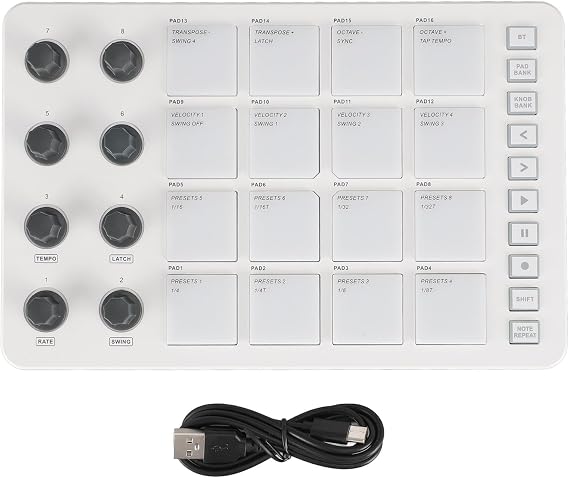 SMC PAD Bluetooth MIDI Controller Portable USB MIDI Drum Pad Controller with 16 RGB Backlit Pads 8 Assignable Knobs Note Repeat Full Level Key for Music Producers Songwriters